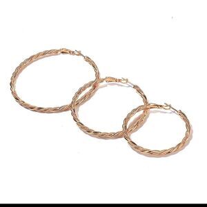 Gold-Tone Textured Hoop Earring Set, 3-Piece